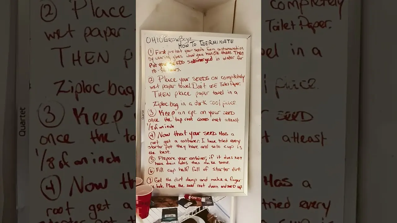 Handwritten seed germination steps from the How to Germinate Seeds video
